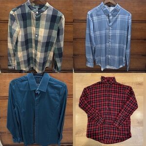 SHEIN Bundle- 4 Men's Casual Plaid and Solid Shirts, Size Medium